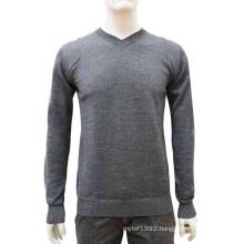 Autumn Winter Gray Pullover Slim Fit  Extra V Neck Men Merino Wool Sweater Knit